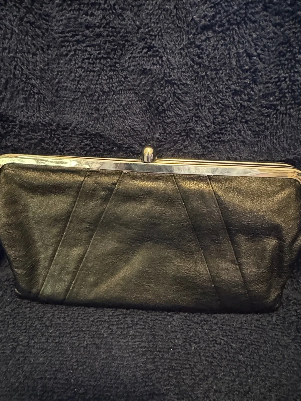 Sleek Black Leather Clutch with Silver-Tone Frame